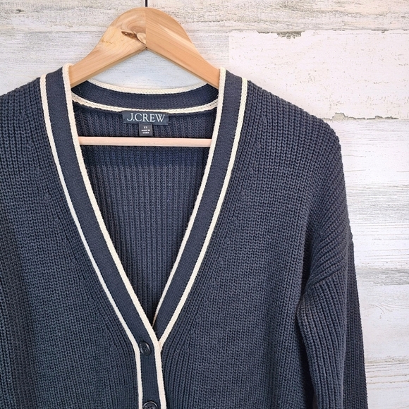 J. Crew Ribbed V-Neck Cotton Cardigan Sz XS Black Nautical Prep Old Money Staple - Picture 6 of 16